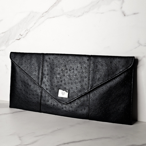 Orstrich Leather Black Envelope Clutch - Picture 5 of 5